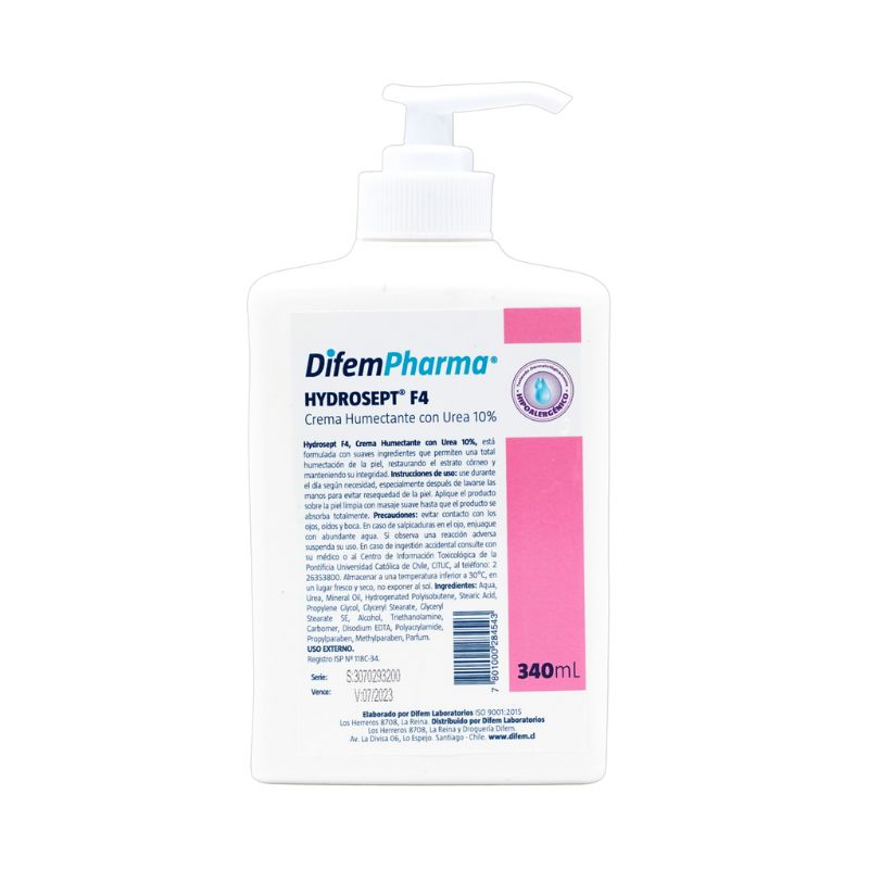 Crema Hydrosept F4 con Urea 10% para piel seca y sensible - Envase con dosificador 340ml