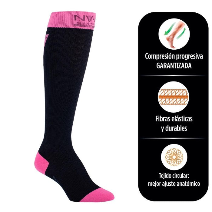 Calcetín deportivo Unisex 15-20 mmHg Rosado/Negro